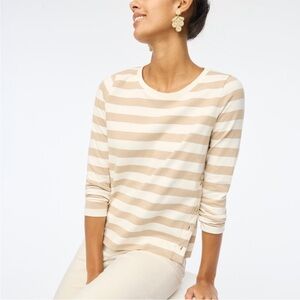 J. Crew Factory Striped Camel and White Women's Top with Side Gold Buttons